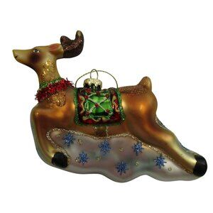 Vintage Christmas Flying Reindeer Mercury Style Glass Ornament Gently Used